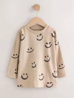 Sourire Beige Sable - T-shirt imprimé manches longues 100% coton (3mois-7ans)