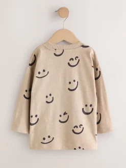 Sourire Beige Sable - T-shirt imprimé manches longues 100% coton (3mois-7ans)