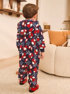 Spiderman bleu marine/rouge - Tout-en-un sous licence en polaire (9mois à10ans)