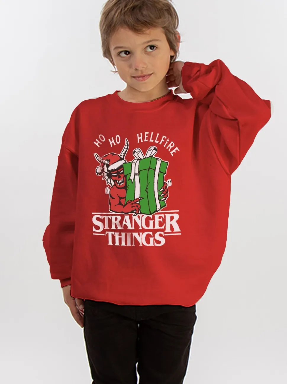 Sweat-shirt Noël Brands In Stranger Things Ho Ho Hellfire