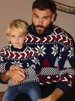 The Little Tailor pull en coton fairisle multicolore de Noël bleu enfant