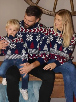 The Little Tailor pull en coton fairisle multicolore de Noël bleu enfant