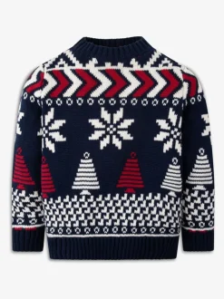 The Little Tailor pull en coton fairisle multicolore de Noël bleu enfant