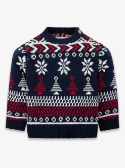 The Little Tailor pull en coton Fairisle multicolore de Noël bleu bébé