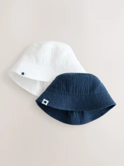 Tissé blanc et bleu - Paquet de bonnets pour bébé 2 (0mois-2ans)