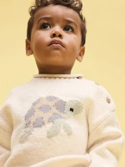Tortue crème - Personnage Pull Col rond en maille (3mois-7ans)