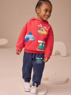 Transport appliqué rouge/bleu marine - Ensemble Sweat-shirt à capuche et Joggers (3mths-7yrs)