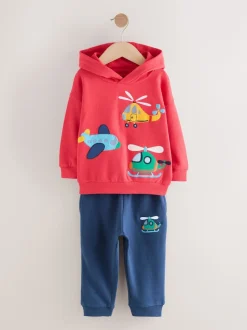 Transport appliqué rouge/bleu marine - Ensemble Sweat-shirt à capuche et Joggers (3mths-7yrs)