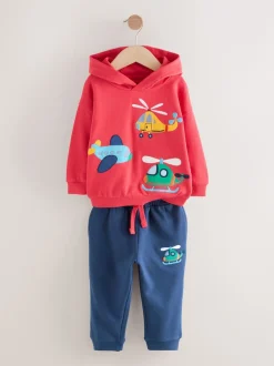 Transport appliqué rouge/bleu marine - Ensemble Sweat-shirt à capuche et Joggers (3mths-7yrs)