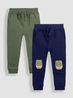 T-Rex bleu marine - Lot de 2pantalons de jogging JoJo Maman Bébé à motif appliqué genou et uni