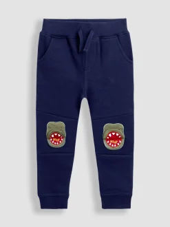 T-Rex bleu marine - Lot de 2pantalons de jogging JoJo Maman Bébé à motif appliqué genou et uni