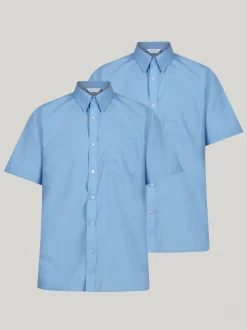 Trutex Bleu Regular Fit Manches courtes  2 Pack School Shirts
