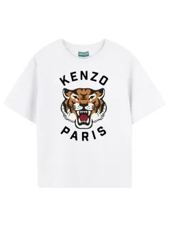 T-shirt Kenzo Kids Courts Tiger Imprimé à logo blanc