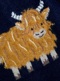 Vache Highland bleu marine - Pull JoJo Maman Bébé Raglan Character