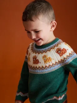 Vache verte des Highlands - Pull JoJo Maman Bébé Personnage Fair Isle