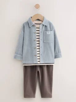 Velours côtelé bleu - Ensemble 3 pièces T-shirt et Survêtement (3mois-7ans)