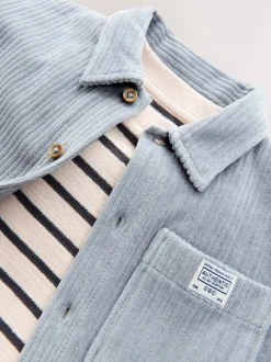 Velours côtelé bleu - Ensemble 3 pièces T-shirt et Survêtement (3mois-7ans)