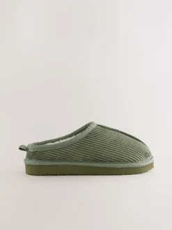 Velours côtelé vert kaki - Chaussons mules douillets