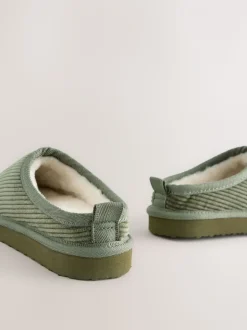 Velours côtelé vert kaki - Chaussons mules douillets