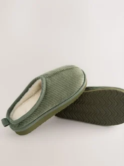 Velours côtelé vert kaki - Chaussons mules douillets