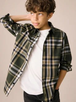Vert - Chemise à carreaux en coton à manches longues (3-16ans)