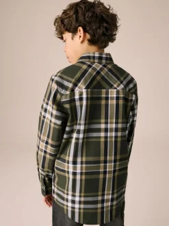 Vert - Chemise à carreaux en coton à manches longues (3-16ans)