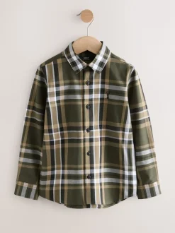 Vert - Chemise à carreaux en coton à manches longues (3-16ans)