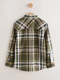 Vert - Chemise à carreaux en coton à manches longues (3-16ans)