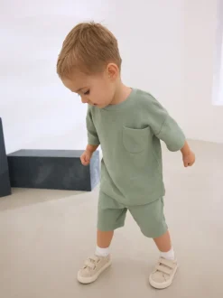 vert - Ensemble 100% coton texturé hauts de poche (3mois-7ans)