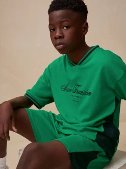 Vert - Ensemble t-shirt et short sportif à col en V (3-16ans)