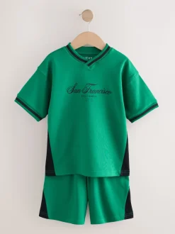 Vert - Ensemble t-shirt et short sportif à col en V (3-16ans)
