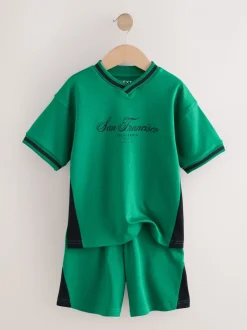Vert - Ensemble t-shirt et short sportif à col en V (3-16ans)