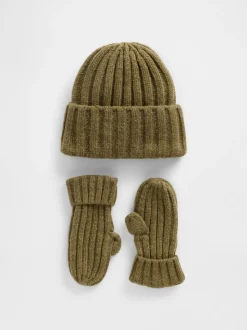 Vert - Gap Ensemble bonnet et mitaines côtelés CashSoft