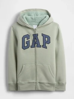 Vert - Gap Logo Sherpa-Lined Zip Hoodie (4-13yrs)