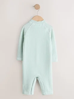 Vert à la menthe - Ensemble maillot de bain et chapeau anti-soleil rayé (3mois-7ans)