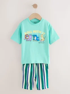 Vert à la menthe - Ensemble t-shirt à manches courtes et short à motif (3mois7ans)