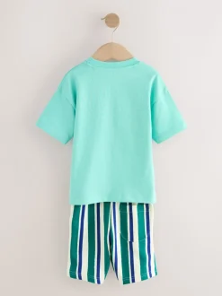Vert à la menthe - Ensemble t-shirt à manches courtes et short à motif (3mois7ans)