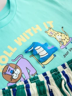 Vert à la menthe - Ensemble t-shirt à manches courtes et short à motif (3mois7ans)