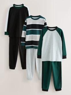 Vert - Lot de 3 pyjamas à manches longues (3-16ans)