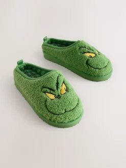 Vert - Mules chaussons Grinch en peau de mouton
