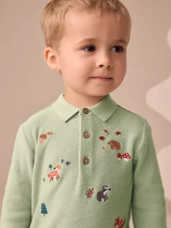 vert - Polo en maille brodé sur l’ensemble (3mois à7ans)