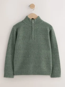 Vert - Pull en maille à col zippé (3-16 ans)