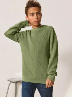 Vert - Pull en maille col rond en coton (3-16ans)