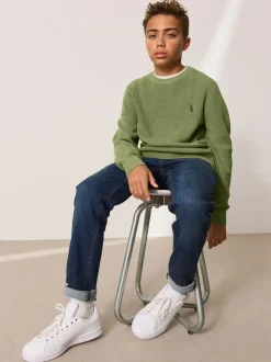 Vert - Pull en maille col rond en coton (3-16ans)