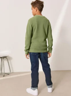 Vert - Pull en maille col rond en coton (3-16ans)