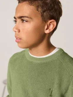 Vert - Pull en maille col rond en coton (3-16ans)