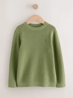 Vert - Pull en maille col rond en coton (3-16ans)