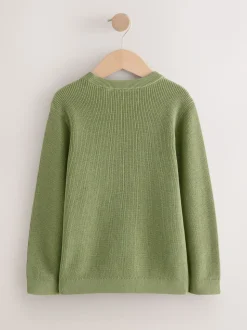 Vert - Pull en maille col rond en coton (3-16ans)