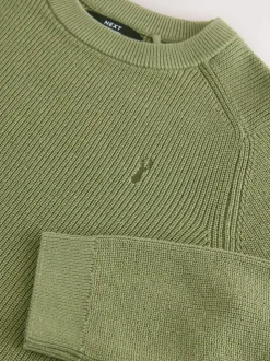 Vert - Pull en maille col rond en coton (3-16ans)