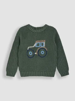 Vert - Pull JoJo Maman Bébé tracteur brodé